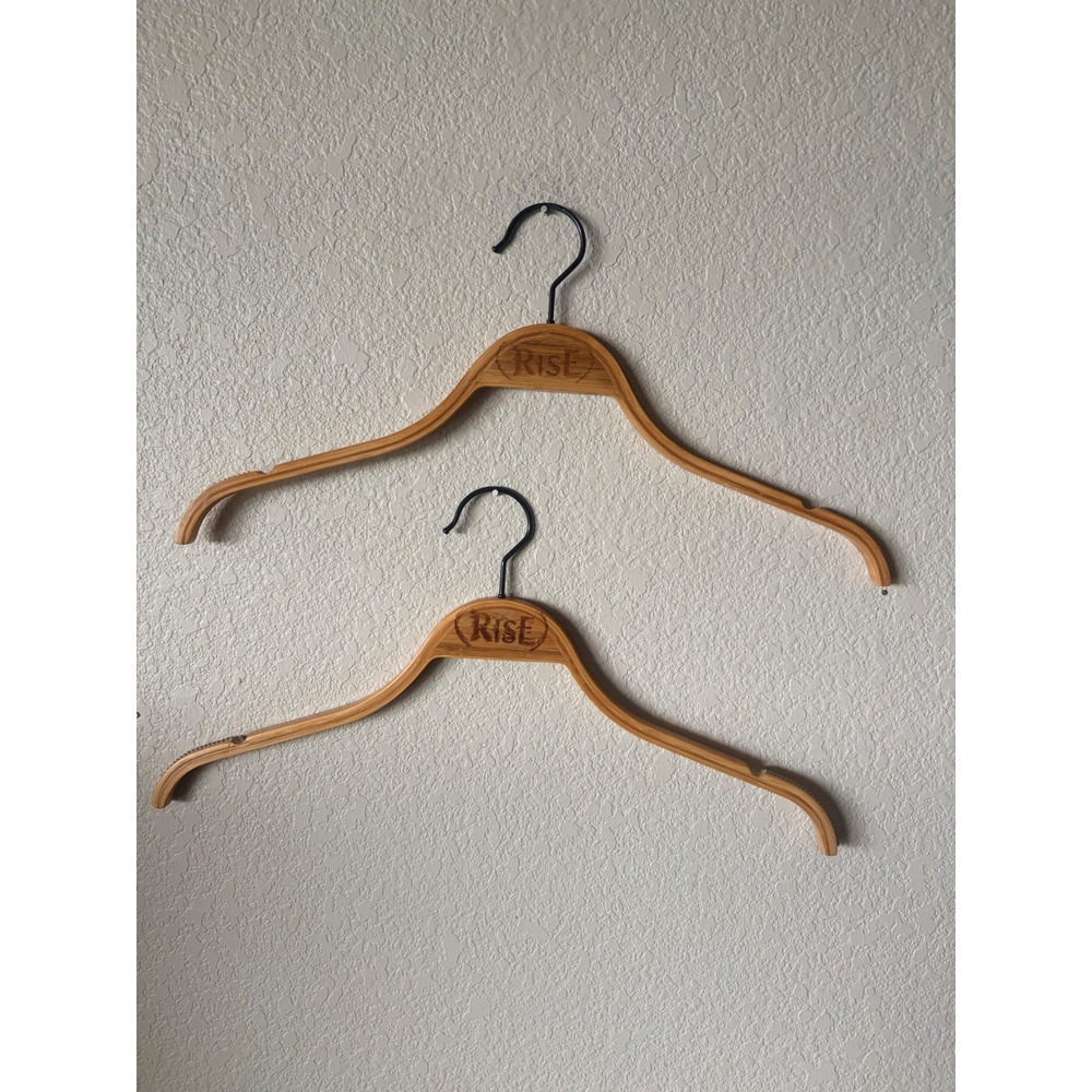 Rise Bamboo Wood Clothing Hangers Set of 2 Natural Brown with Non-Slip‎ Grips